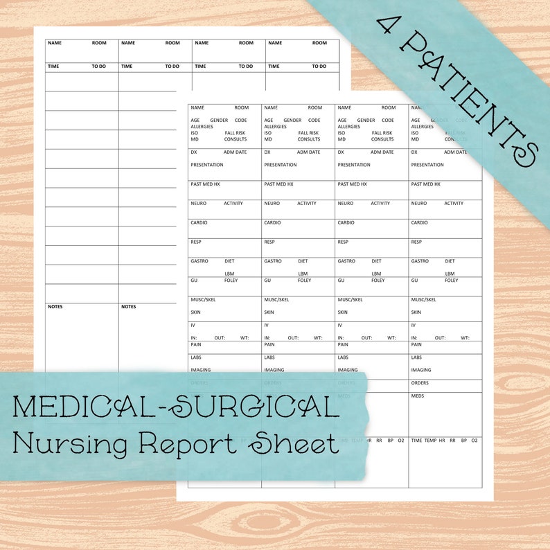 4-Patient Nursing Report Sheet Template Medical-Surgical | Etsy