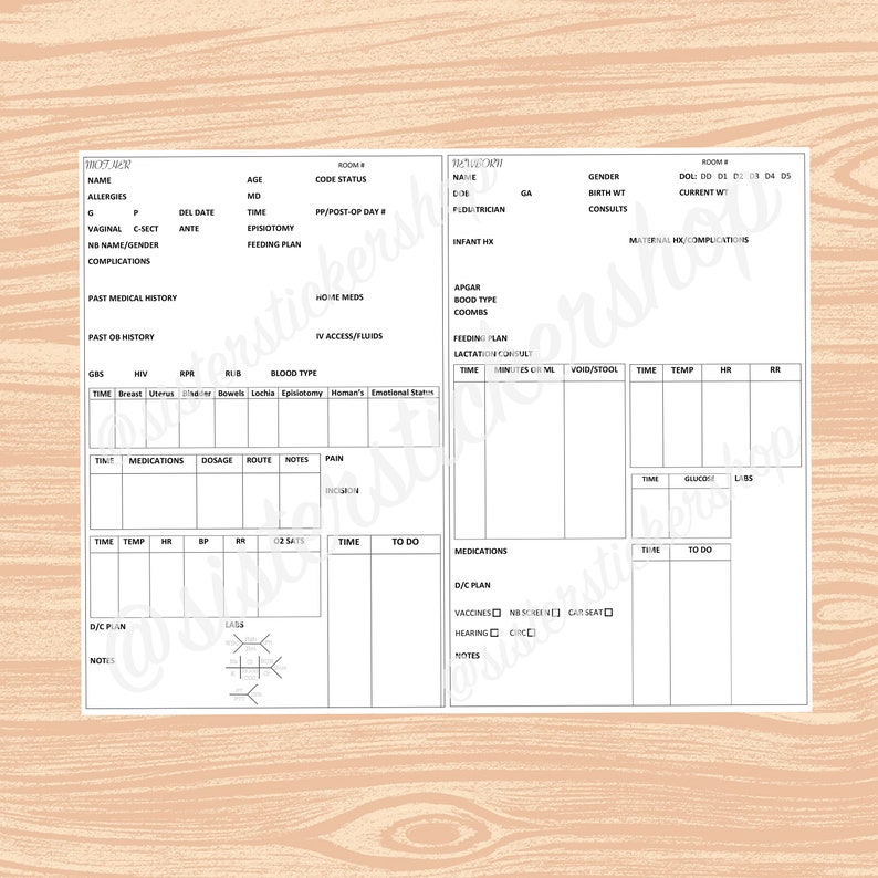 MATERNITY MotherBaby Nursing Report Sheet Template Etsy