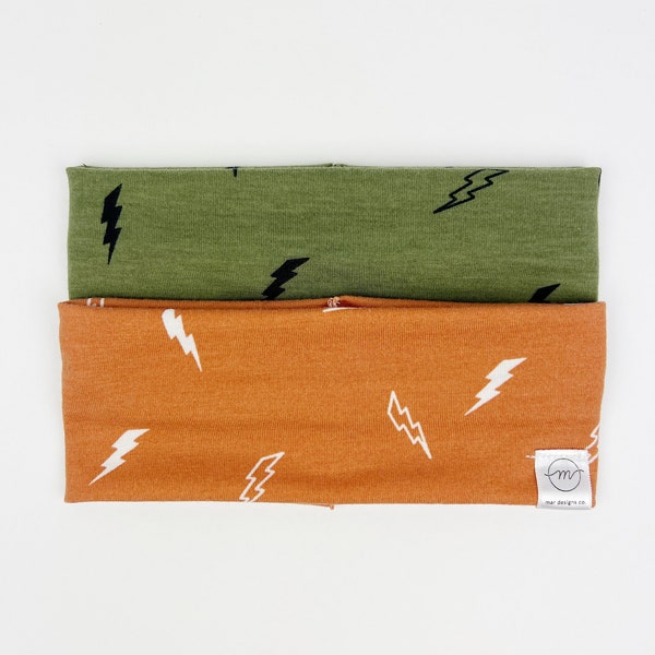 Green and Orange Lightning Headband : soft, every-day wear headbands