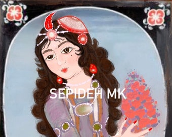 Gajar maiden holding roses, Sepideh's Version (digital printable portrait)