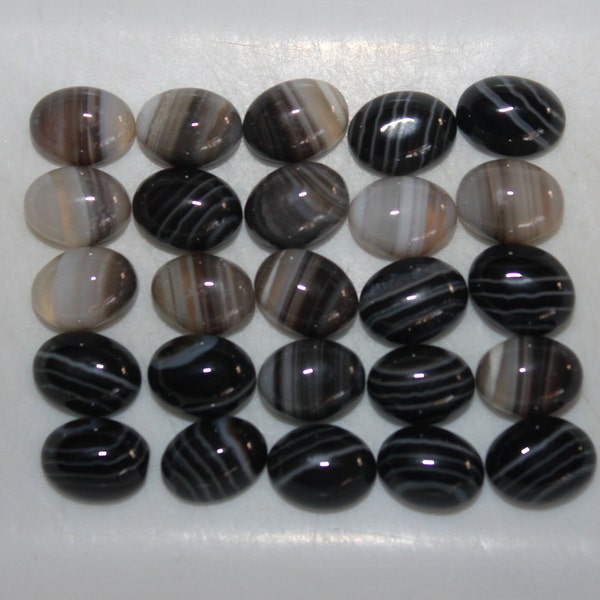 Black Banded Agate 8x6mm, 10x8mm, 12x10mm, 14x10mm to 16x12mm Oval Cabochon Loose Gemstones