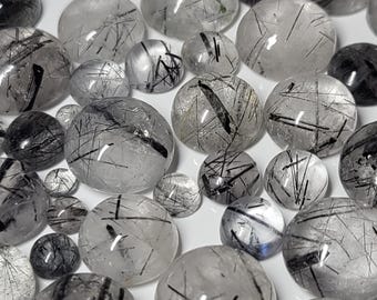 Tourmalinated Quartz (aka Black Rutilated Quartz) 4mm, 5mm, 6mm, 8mm, 10mm, 12mm, 14mm Round Cabochon Loose Gemstones