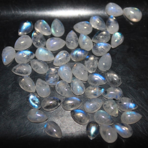 Rainbow Moonstone 5x3mm, 6x4mm 7x5mm, 8x5mm, 9x6mm, 10x7mm, 12x8mm to 14x10mm Flat Back Cabochon Pear Loose Gemstones