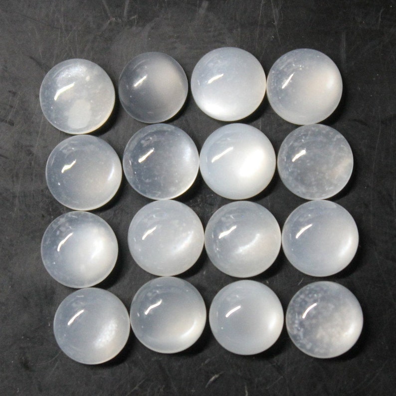 Natural White Moonstone Round (Flat Back) Cabochon 4mm, 5mm, 6mm, 8mm, 10mm Loose Gemstone(s) Bild 1