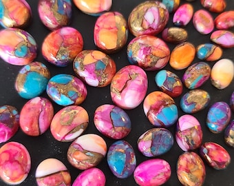 Pink dahlia aka pink spiny oyster copper turquoise 6x4mm, 7x5mm, 8x6mm, 9x7mm, 10x8mm flat back oval cabochon loose gemstones