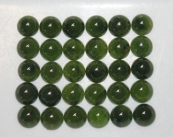 Green Jade (Nephrite) 4mm, 5mm, 6mm, 8mm, 10mm, 12mm & 14mm Flat Back Round Cabochon Loose Gemstone(s)