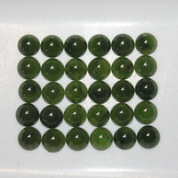 Green Jade (Nephrite) 4mm, 5mm, 6mm, 8mm, 10mm, 12mm & 14mm Flat Back Round Cabochon Loose Gemstone(s)