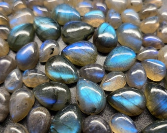 Labradorite 6x4mm, 7x5mm, 8x5mm, 9x6mm, 10x7mm, 12x8mm, 14x10mm Flat Back Pear Cabochon Loose Gemstones