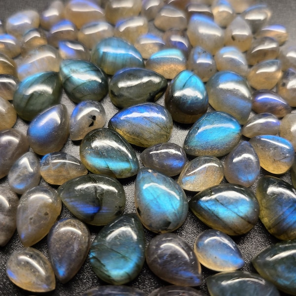 Labradorite 6x4mm, 7x5mm, 8x5mm, 9x6mm, 10x7mm, 12x8mm, 14x10mm Flat Back Pear Cabochon Loose Gemstones