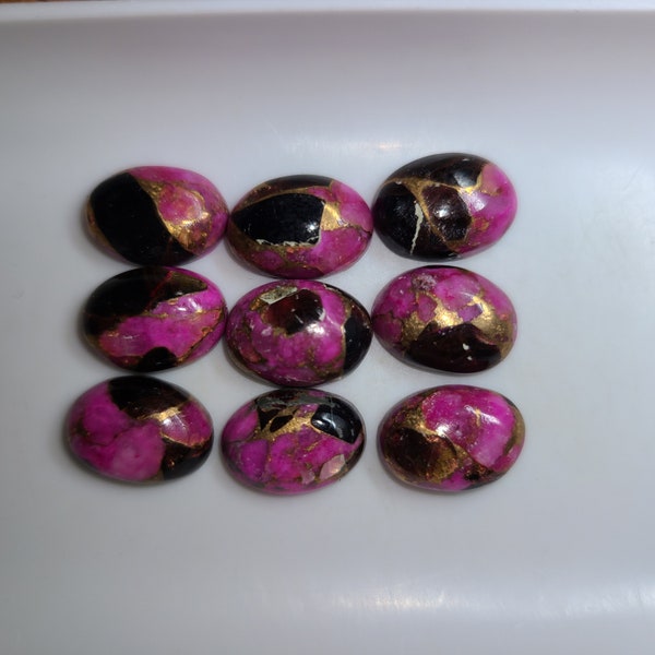 Black and Pink Copper Turquoise Flat Back Oval Cabochon 12x10mm, 14x10mm, 16x12mm Loose Gemstones