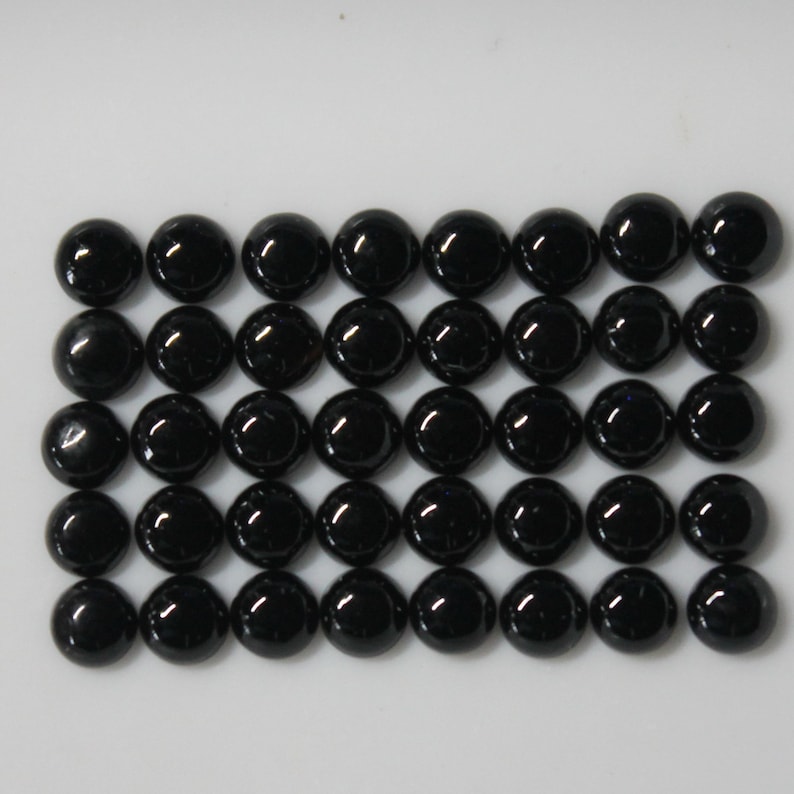 Black Onyx 3mm, 4mm, 5mm, 6mm, 7mm, 8mm, 10mm, 12mm & 14mm Round Cabochon Loose Gemstones 4mm