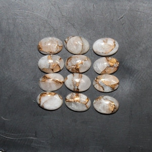 White Copper Calcite Flat Back Oval Cabochon 6x4mm, 7x5mm, 8x6mm, 9x7mm, 10x8mm & 12x10mm Loose Gemstones. These are not beads