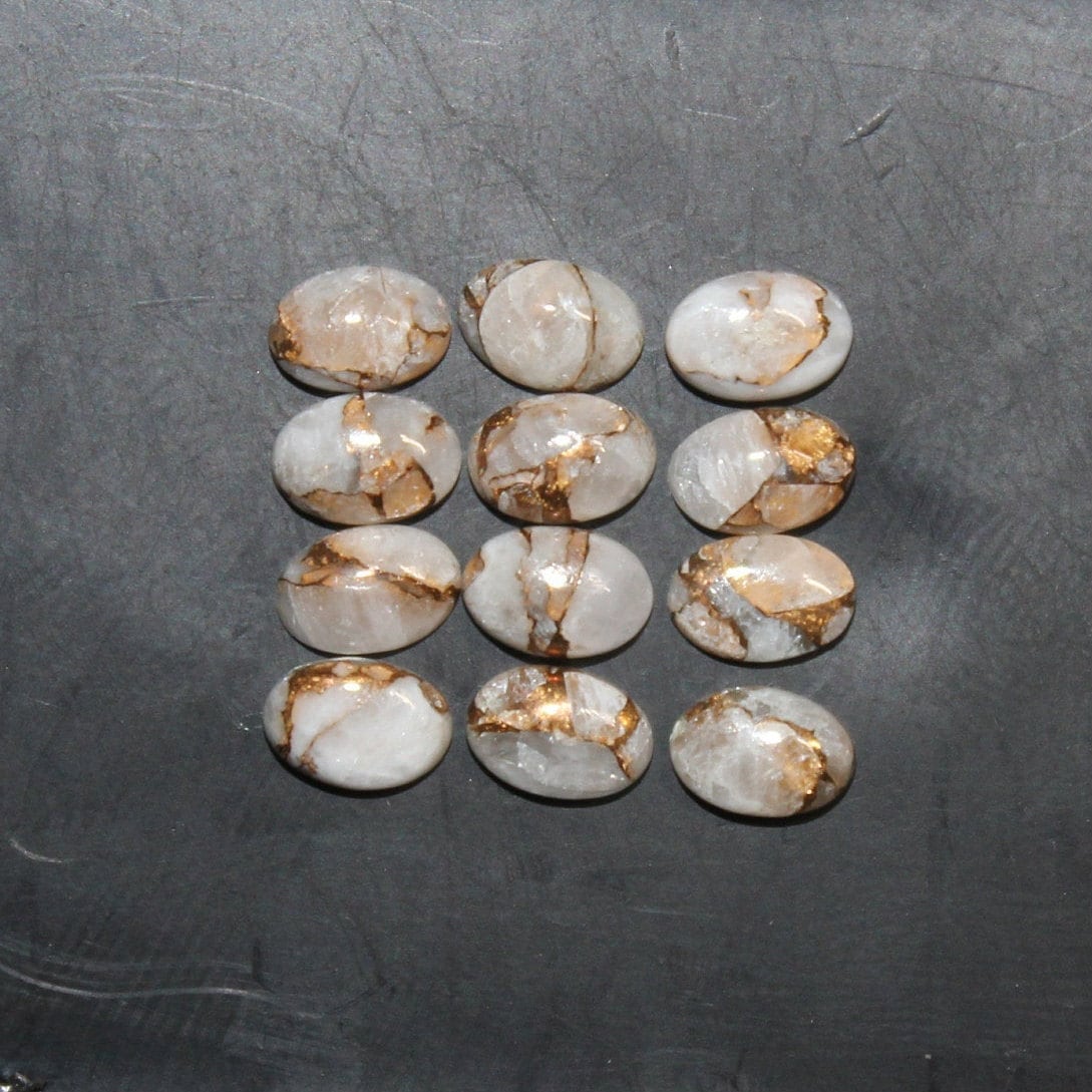 White Copper Calcite Flat Back Oval Cabochon 6x4mm, 7x5mm, 8x6mm, 9x7mm, 10x8mm & 12x10mm Loose Gemstones. These are not beads