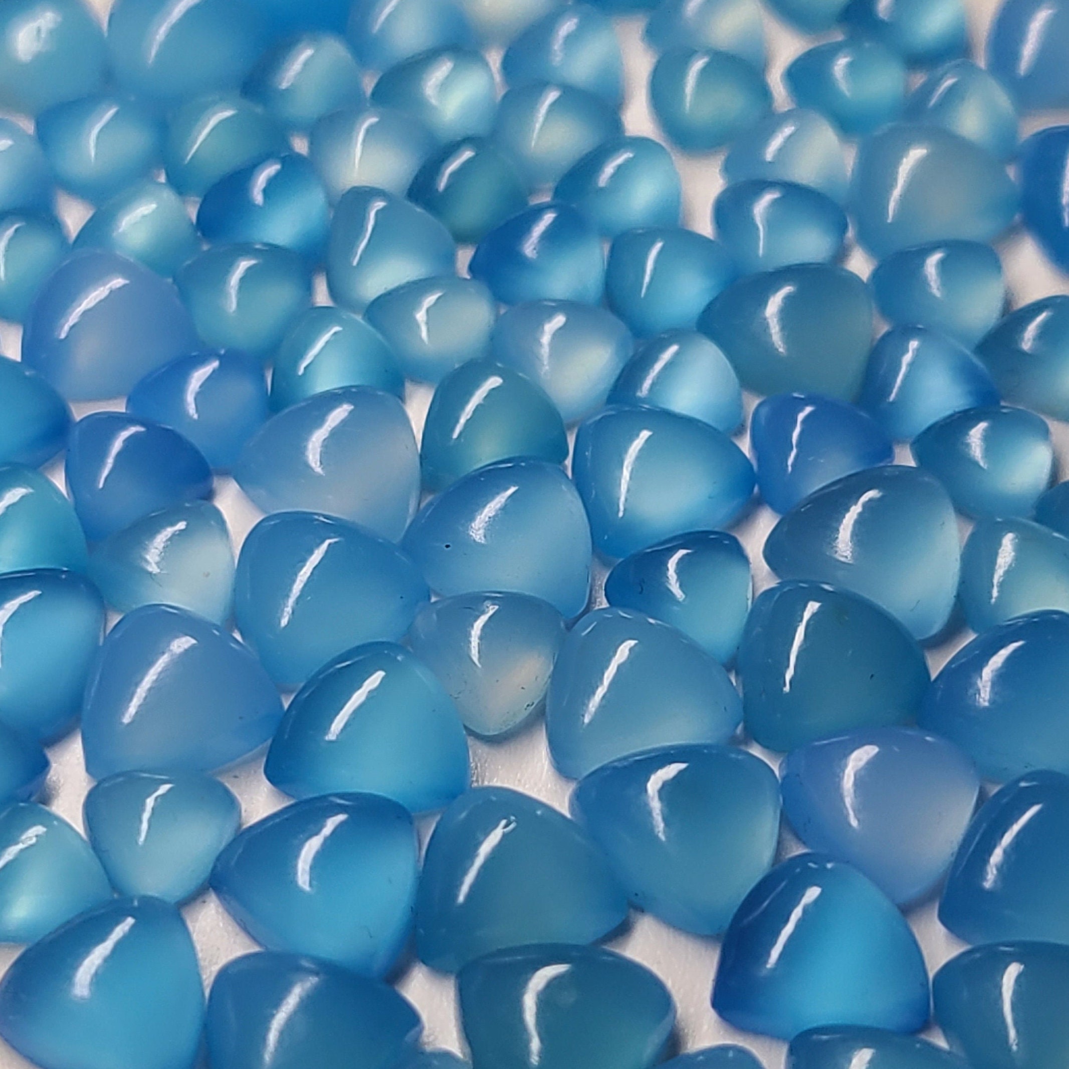 Blue Chalcedony 6x6mm & 8x8mm Flat Back Cabochon Trillion Loose Gemstone(s).