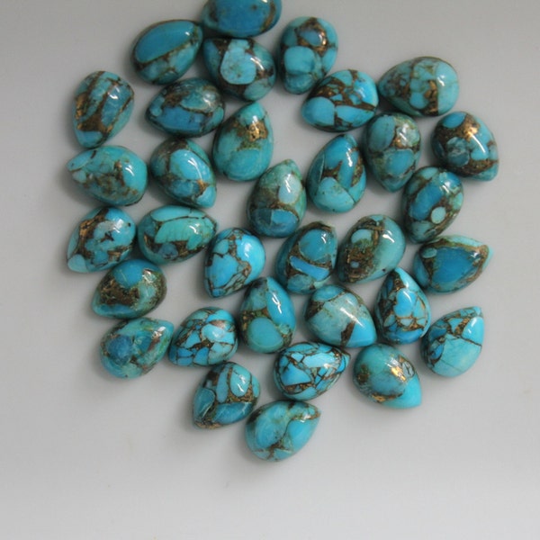 Blue Copper Turquoise 6x4mm, 7x5mm, 8x5mm, 9x6mm, 10x7mm, 12x8mm & 14x10mm Flat Back Pear Cabochon Loose Gemstones