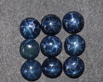 Blue Star Sapphire (Diffused) 5mm, 6mm, 7mm, 8mm Flat Back Cabochon Round Loose Gemstones