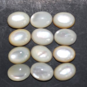 Mother of Pearl 8x6mm, 9x7mm, 10x8mm, 12x10mm, 14x10mm Flat Back Oval Cabochon Loose Gemstones