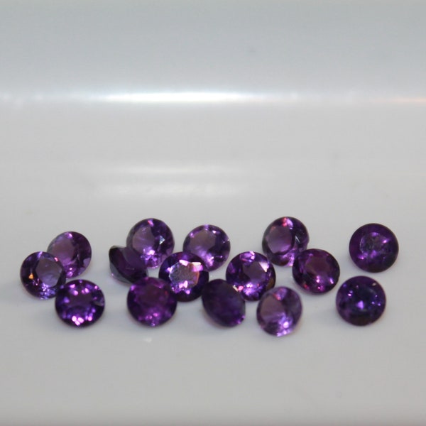 Amethyst 2mm, 3mm, 3.5mm, 4mm, 5mm, 6mm, 7mm, 8mm Faceted Plain Top Round Loose Gemstones