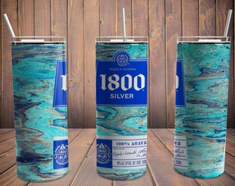 1800 Silver Skinny Tumbler Design, 20oz, Custom template Tequila, Birthday, Party, Holiday, Photoshop, Cricut, Silhouette, PNG, Svg, Jpg