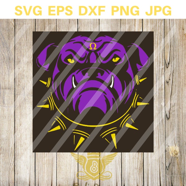 Omega Bulldog SVG, Gold Collar, Que Dog Svg, Omega, Dawg, Psi Phi svg, shield SVG, instant download - eps, png, svg, dxf Silhouette, Cricut