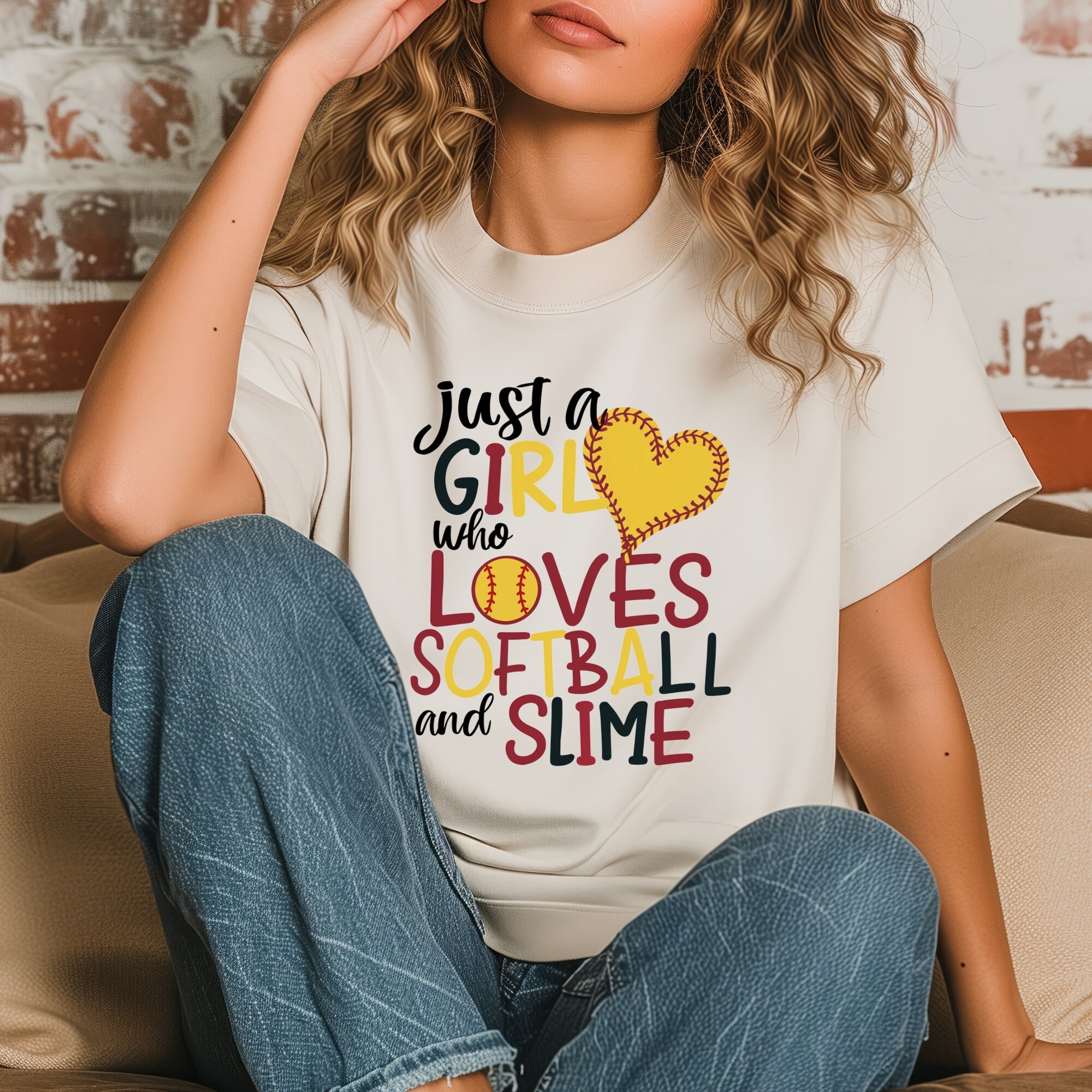 Just A Girl Who Loves Softball And Slime T-Shirt Just A Girl Who Loves Softball And Slime T-Shirt