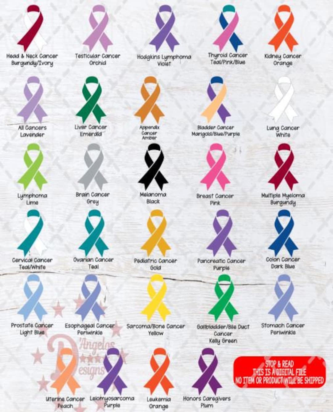 Digital Download Cancer Ribbon, 29 Different Cancer Ribbon SVG, 29