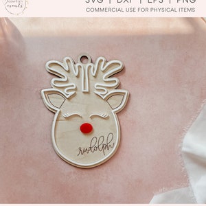 Weihnachten Rentier Laserdatei - Rudolph Laser Cut File - Weihnachten Ornament SVG - Weihnachtsanhänger SVG