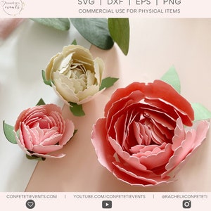 Paper Peony SVG - Paper Flower SVG - Rolled Paper Flower SVG - Mini Paper Flower Svg - *Comes with Leaves Svg & 3 Sizes (1in, 1.5in, 2in)*