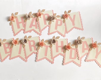 Happy Birthday SVG - Happy Birthday Banner SVG for Cricut - Banner SVG - Rolled Paper Flower Svg - *Includes Video Tutorial*