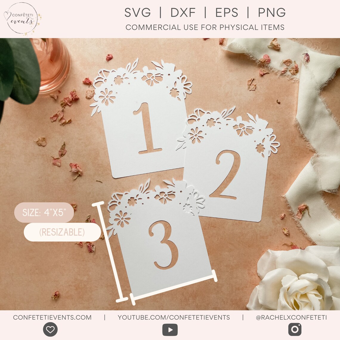 Wedding Table Numbers SVG Flowers SVG Floral SVG Wedding Etsy