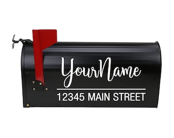 Stickers vinyles personnalisés nom cursif et adresse pour boîte aux lettres