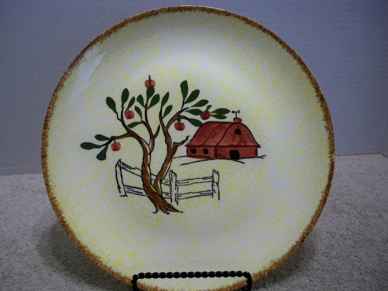 Southern Potteries Blue Ridge 9 plate Red Barn dinnerware pattern Skyline shape 1950s