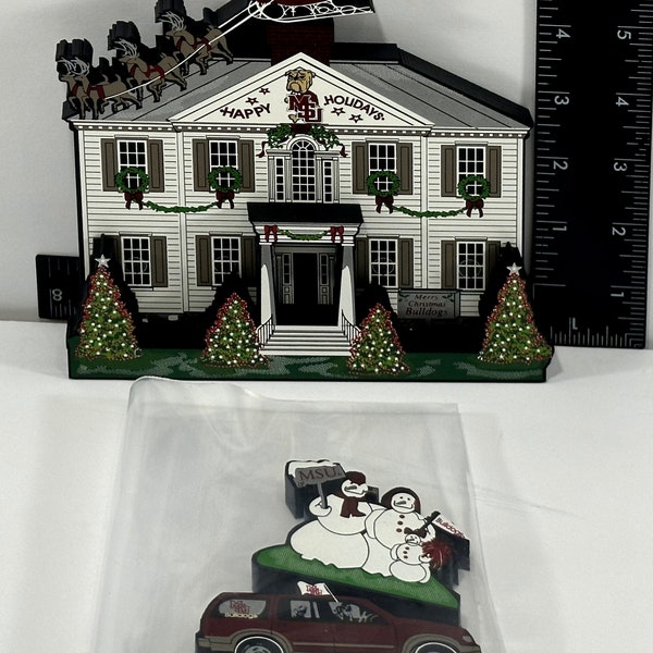 Mississippi State Bulldogs Vintage Wooden (3-Piece) Christmas House by Shelia's Collectibles