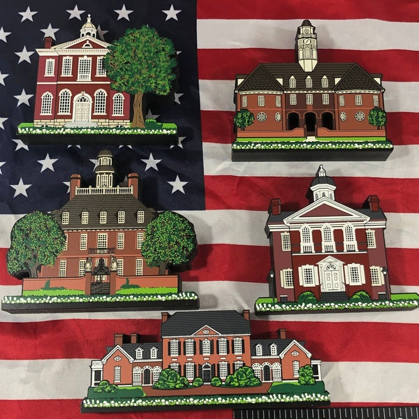 Shelia's 5-Piece Mini-Replica Colonial America Ledge Sitter Wooden House Set