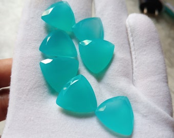 Wholesale Lot 11mm Trillion Faceted Cut Natural Aqua Chalcedony Loose Gemstone 