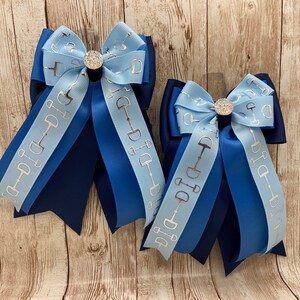 Equestrian Horse Show Hair Bows - Light Blue Bits on Classic Blue and Navy