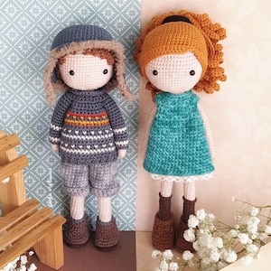 Dolls Eva and Luca. Crochet amigurumi dolls.  Crochet dolls with removable clothes.  Dolls with outfits. PATTERNS ONLY