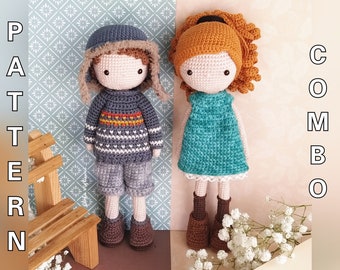 Dolls Eva and Luca. Crochet amigurumi dolls. Crochet dolls with removable clothes. Dolls with outfits. PATTERNS ONLY