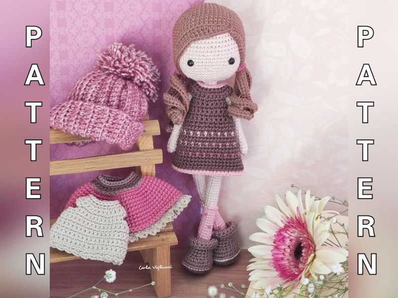 Doll Sophie, crochet amigurumi doll, crochet doll with removable clothes, doll with outfits, PATTERN ONLY image 2