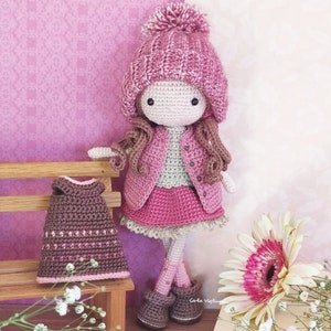 Doll Sophie, crochet amigurumi doll, crochet doll with removable clothes, doll with outfits, PATTERN ONLY image 1