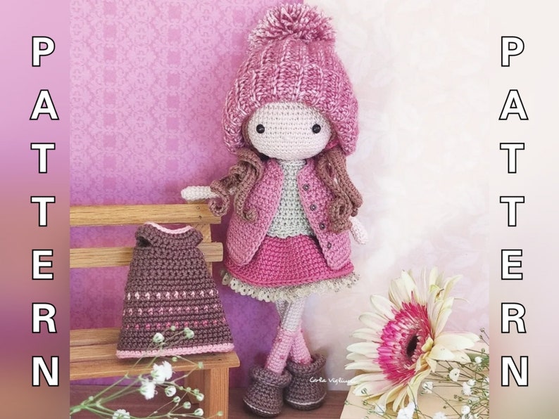 Doll Sophie, crochet amigurumi doll, crochet doll with removable clothes, doll with outfits, PATTERN ONLY image 1