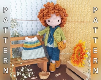 Doll Norah, crochet amigurumi doll,  crochet doll with removable clothes, doll with outfits, PATTERN ONLY