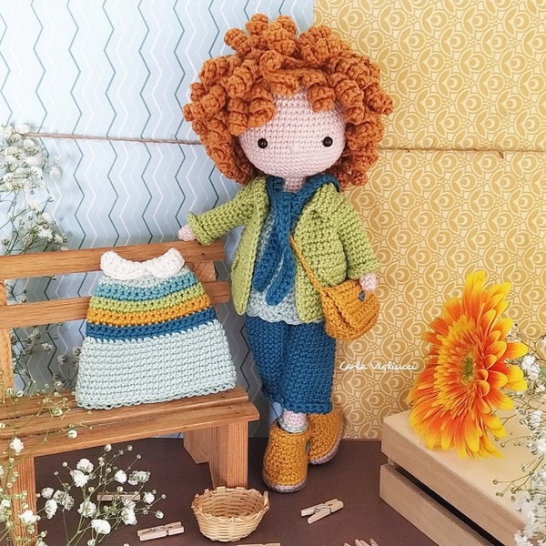 Doll Norah, crochet amigurumi doll, crochet doll with removable clothes, doll with outfits, PATTERN ONLY