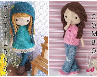 Dolls Elin and Vera. Crochet amigurumi dolls. Crochet dolls with removable clothes. Dolls with outfits. PATTERNS ONLY