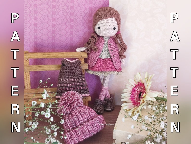 Doll Sophie, crochet amigurumi doll, crochet doll with removable clothes, doll with outfits, PATTERN ONLY image 9