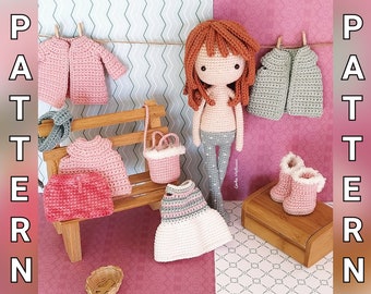 Doll Klara, crochet amigurumi doll, crochet doll with removable clothes, doll with outfits, PATTERN ONLY