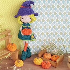 Doll Marcie, crochet amigurumi witch doll, crochet doll with removable clothes, doll with outfits, PATTERN ONLY