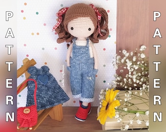 Doll Lily, crochet amigurumi doll, crochet doll with removable clothes, doll with outfits, PATTERN ONLY