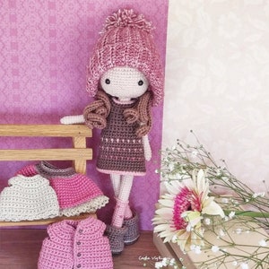 Doll Sophie, crochet amigurumi doll, crochet doll with removable clothes, doll with outfits, PATTERN ONLY image 5