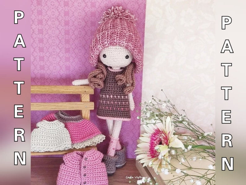 Doll Sophie, crochet amigurumi doll, crochet doll with removable clothes, doll with outfits, PATTERN ONLY image 5
